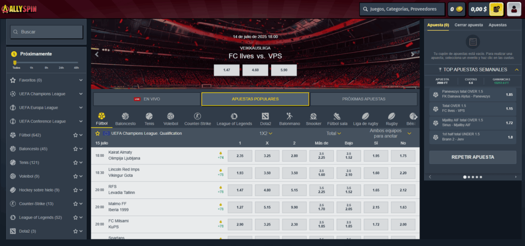 Resumen de Apuestas Deportivas AllySpin