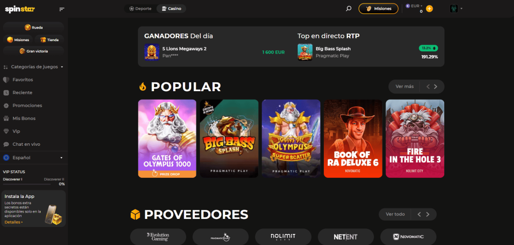 SpinStar Casino homepage