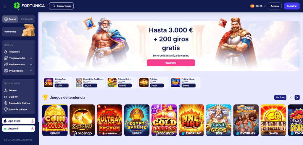 Fortunica Casino homepage