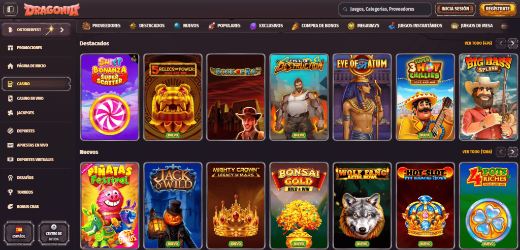 Selección de Juegos en Dragonia Casino