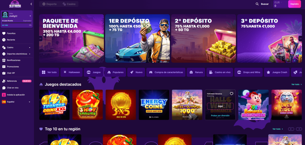 SlotRush Casino homepage